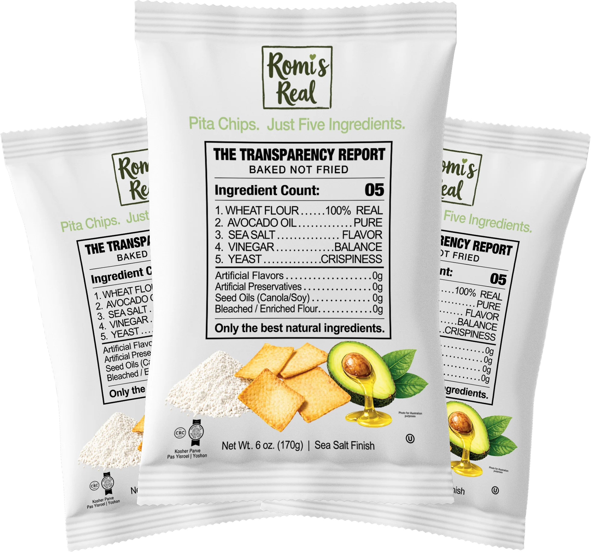 Three bags of Romi's Real Original pita chips
