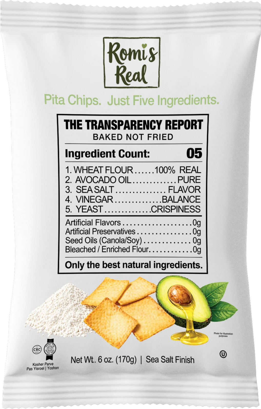 Front of the Romi's Real Original pita chips bag