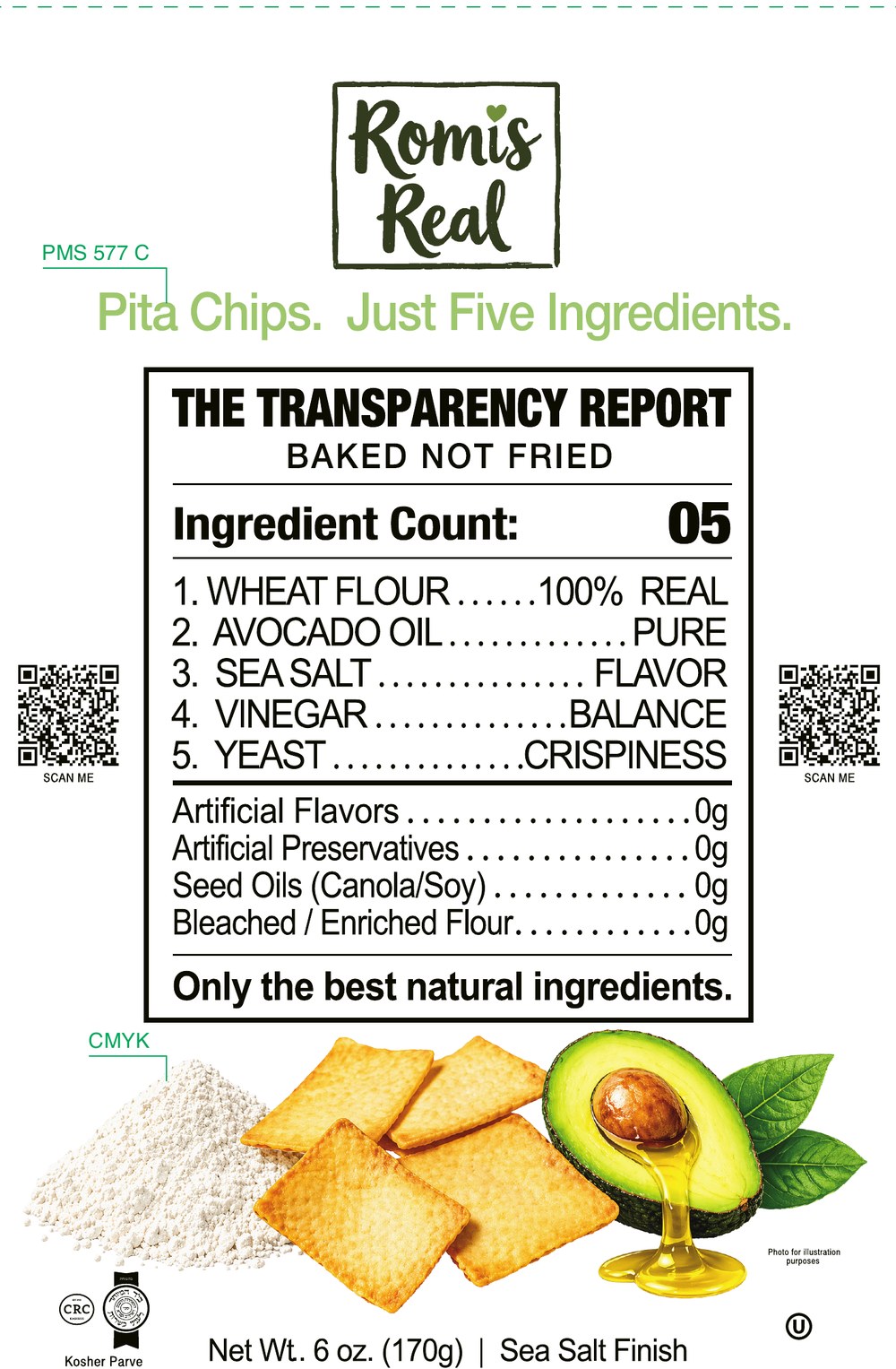 Front package panel for Romi's Real Original pita chips